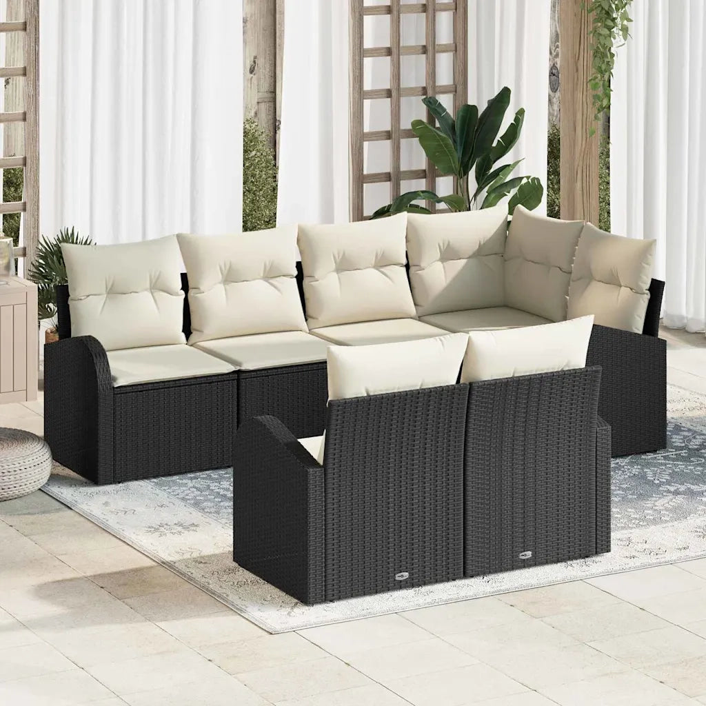 Set Divano da Giardino Nero polyrattan