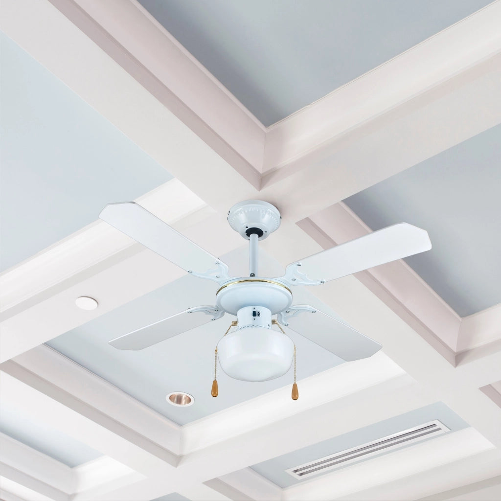 Ventilatore a Soffitto ZEPHIR 4 Pale 107 cm con Luce E27 60W, 3 Velocità, Reversibile, Comando a Cordicella, Design in Legno e Paglia di Vienna Effetto Rattan Bianco 70W Metallo e Legno