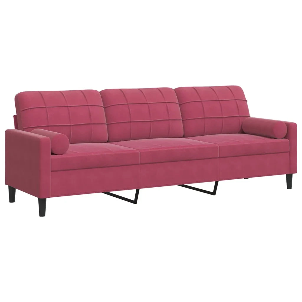 Divano a 3 Posti con Cuscini-Sofa 3 Posti con Cuscini Rosso Vino 210 cm in Velluto