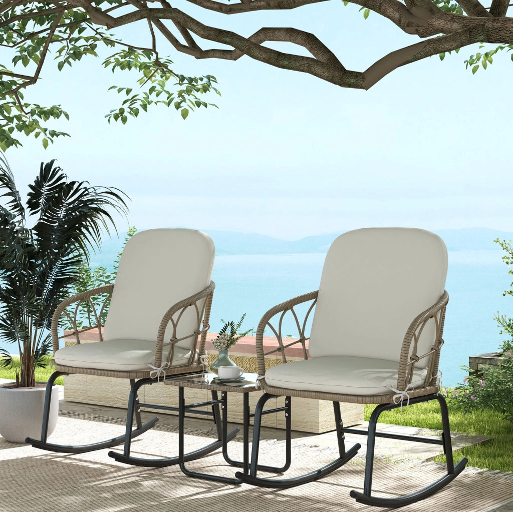 Set 3 pezzi con 2 sedie a dondolo e tavolino; in rattan giallo