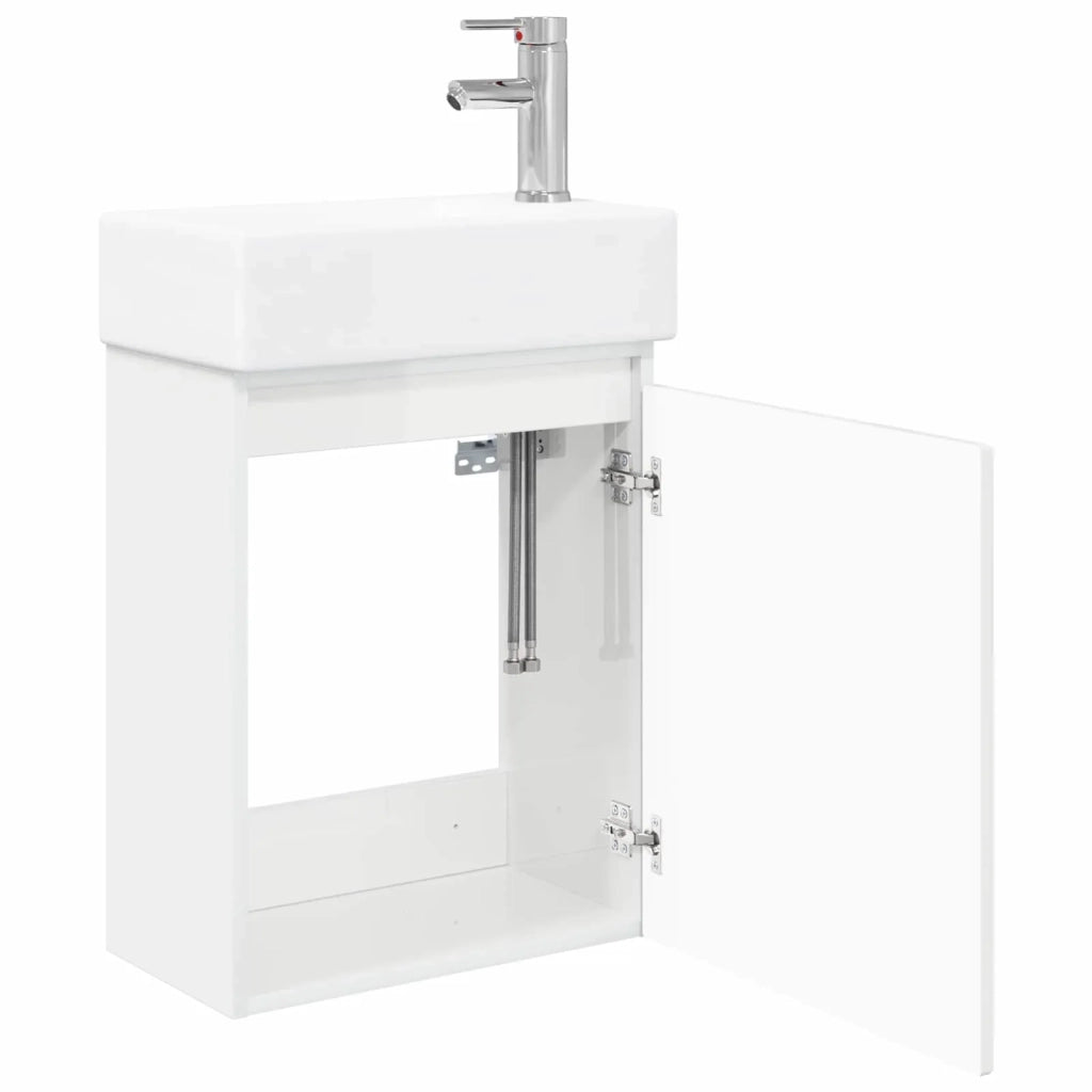 Mobile Bagno | Armadio da bagno con rubinetto Bianco Lucido 45,5 x 25,5 x 84 cm