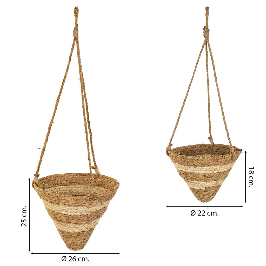 Cestini pensili in fibra naturale marrone d26x25h-d22x18h