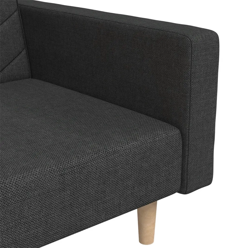 Divano Letto a 2 Posti con 2 Cuscini Nero in Tessuto 375901