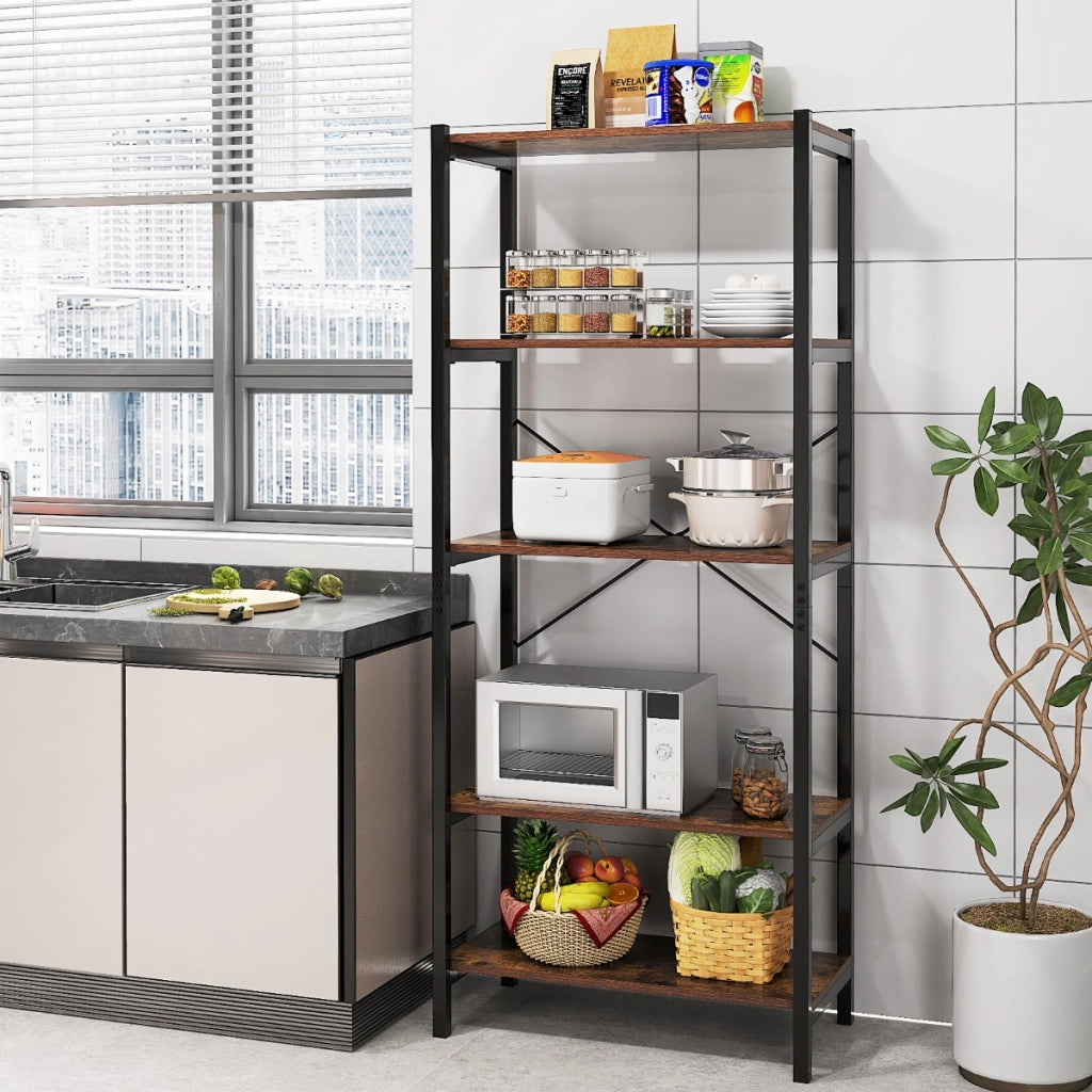 Scaffale multifunzionale per stoccaggio struttura in metallo, Mensola da cucina con 5 ripiani stile industriale
