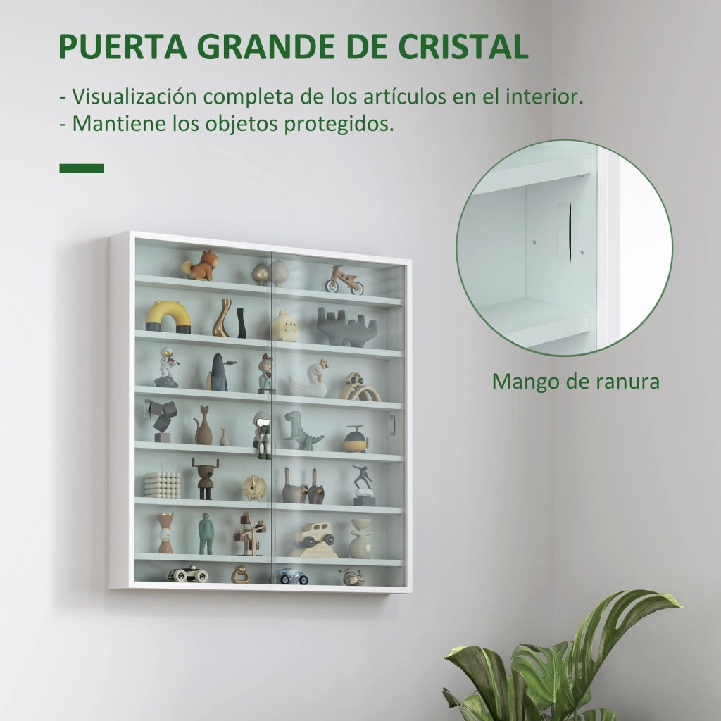 Libreria a Muro con Ripiani Aggiustabili e 2 Ante Scorrevoli Vetro ¨C Minimal ¨C Bianco 80x9.5x83 cm