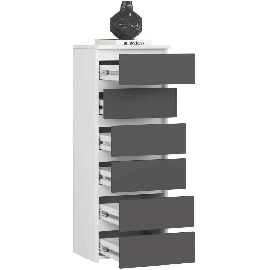 Cassettiera AKORD CL6 Cassettiera Bianca 40 cm 6 cassetti inserto frontale Grigio Grafite 40x35x109 cm