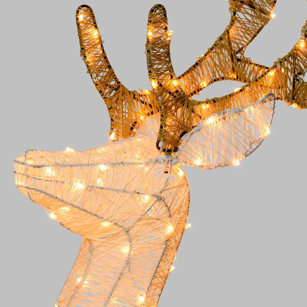 Renna Cream & Brown h. 125 o 160 cm con testa ruotata, led bianco extra caldo - 125 CM