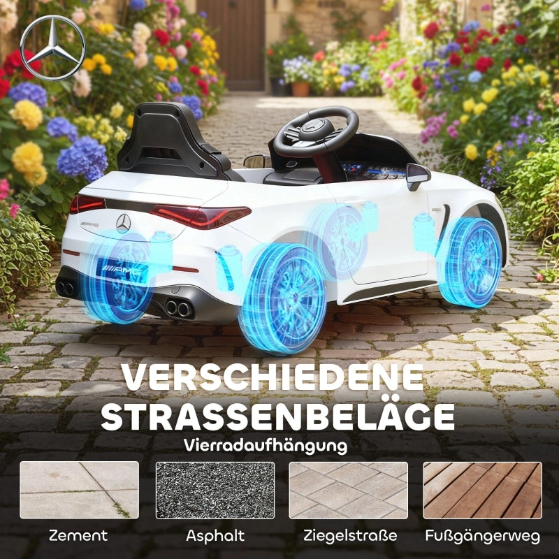 Macchina elettrica per bambini, design Mercedes, motore 12V, telecomando, luci a LED, musica, per bambini dai 3 ai 6 anni, bianca