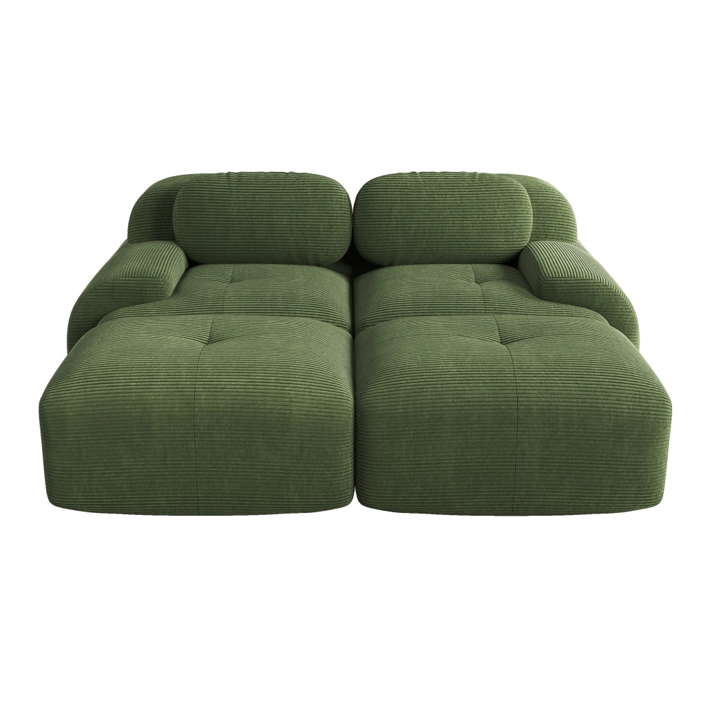 Divano angolare modulare a 2 posti - con braccioli ergonomici e base antiscivolo - in corduroy verde