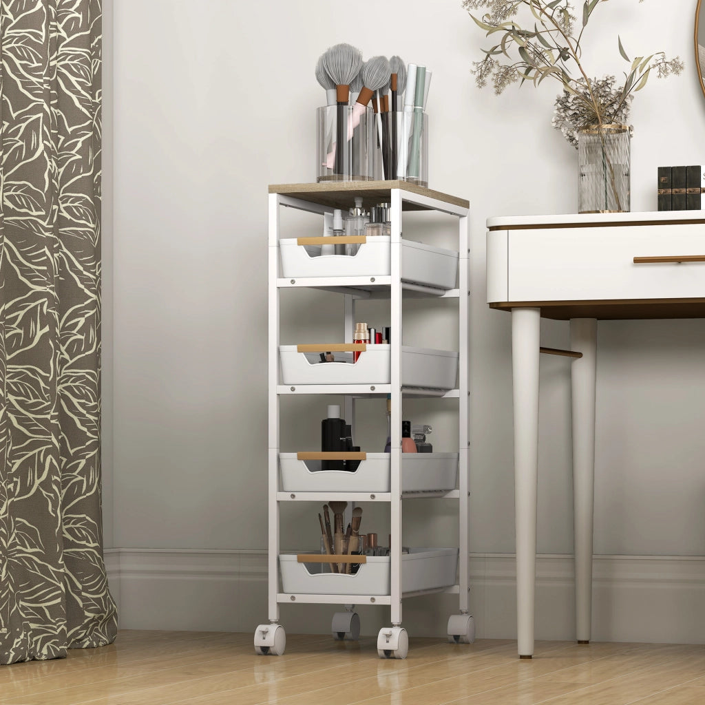 Carro da Cucina 5 Livelli ¨C zephmum ¨C Bianco Effetto Legno 39.5x24x82 cm