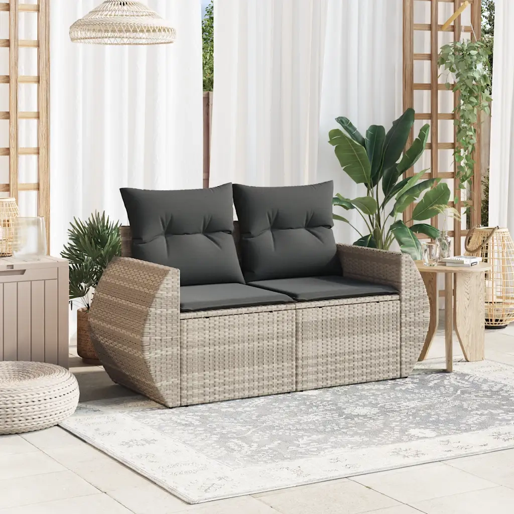 Divano da Giardino con Cuscini 2 Posti-Sofa da Giardino-Divano da esterno Grigio Chiaro Polyrattan 773872