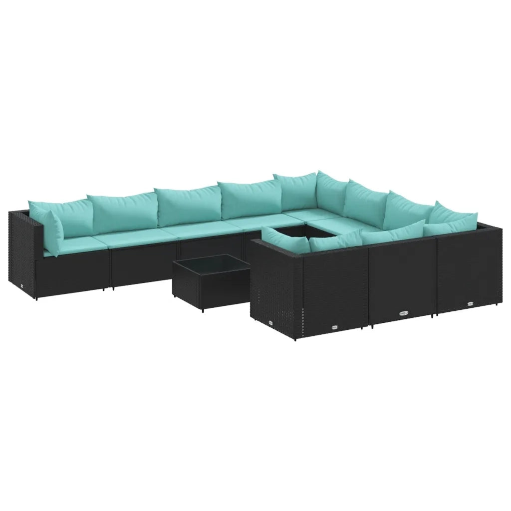 Set Divani da Giardino 11 pz con Cuscini in Polyrattan Nero 3308340