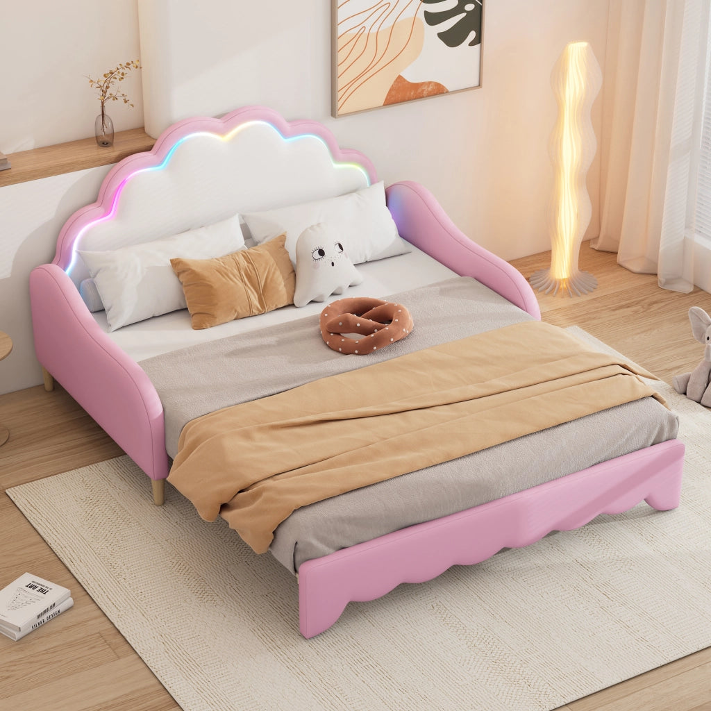 Divano letto 140x200 cm in PU e MDF, con testiera LED, Rosa