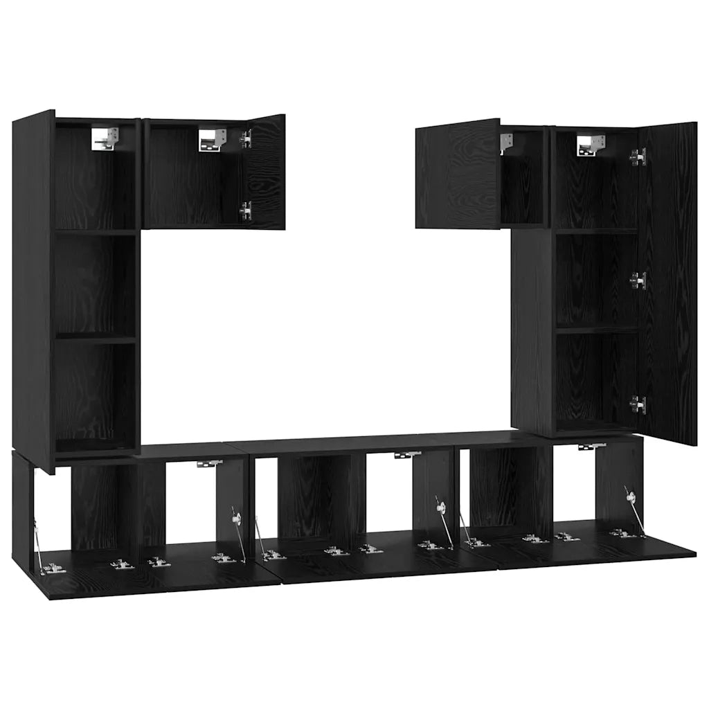 Set mobile TV 7 pz | Armadietto TV | Mobile Porta TV Rovere Nero Legno multistrato