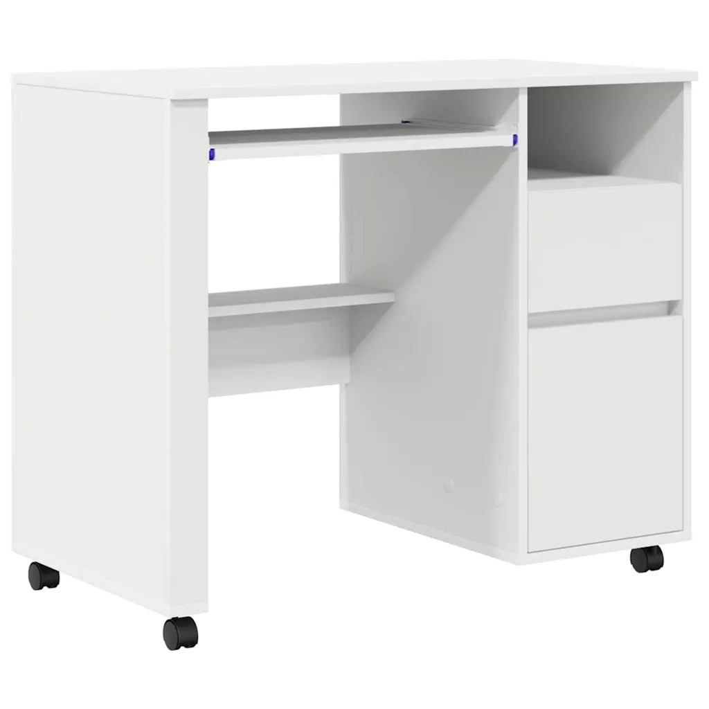 Scrivania | Tavolo da Ufficio con Ruote Bianco 91 x 50 x 77 cm Legno multistrato