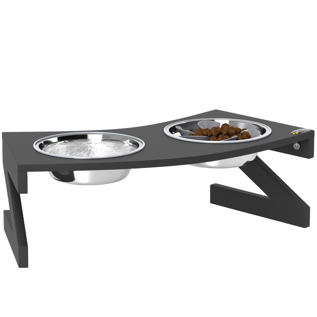 Ciotola per cani rialzata con supporto ¨C Xylo ¨C 2 ciotole acciaio inox 1L 52,5x30x16,5cm nero