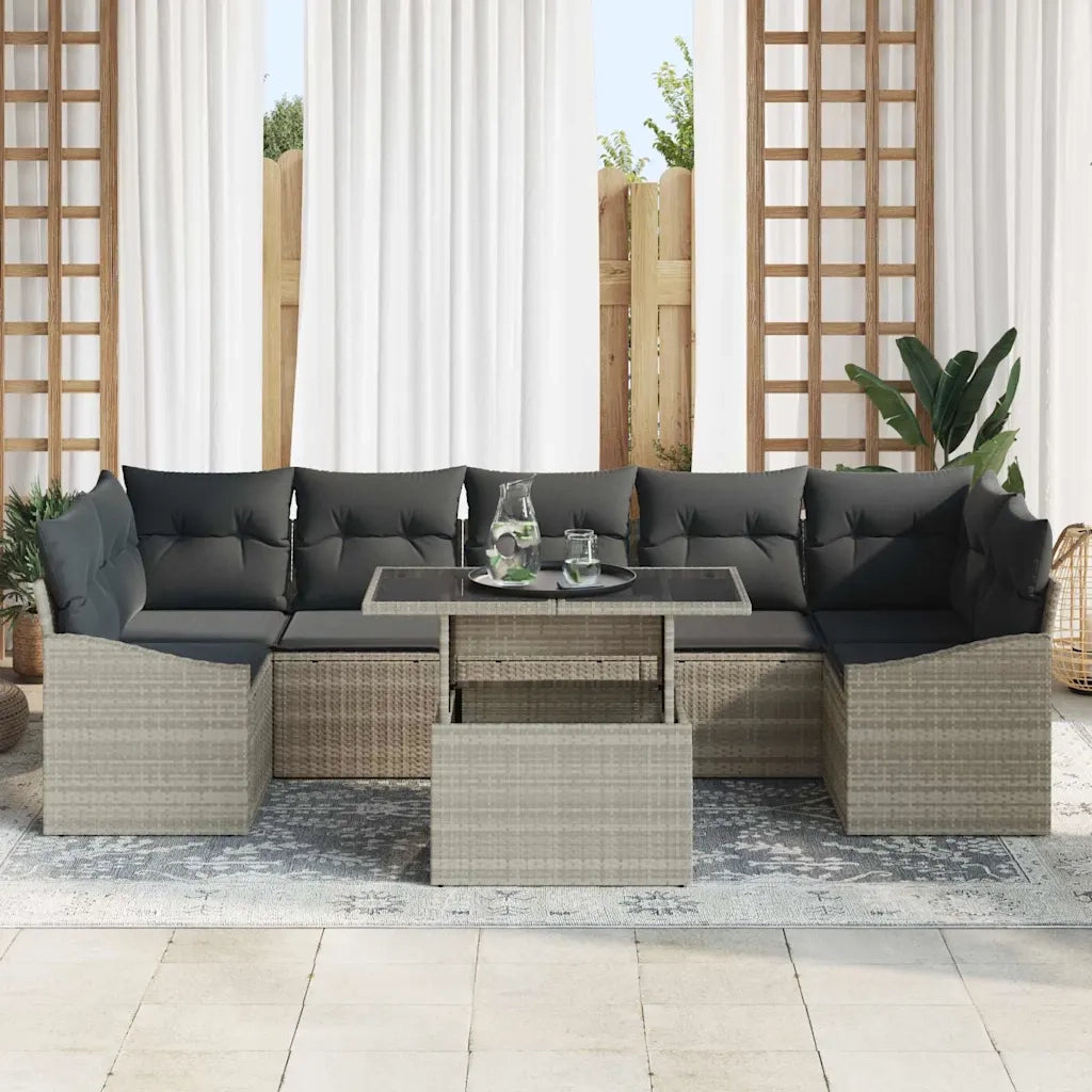 Set Divano da Giardino 8 pcs Grigio chiaro Poly Rattan