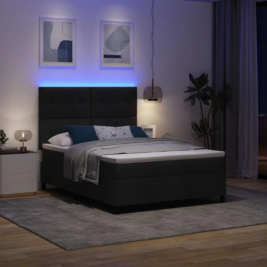 Letto a molle con materasso con led Nero 140 x 200 cm Tessuto