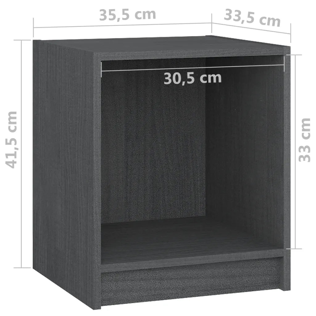 Comodini 2 pz Grigi 35,5x33,5x41,5 cm in Legno Massello di Pino 809924