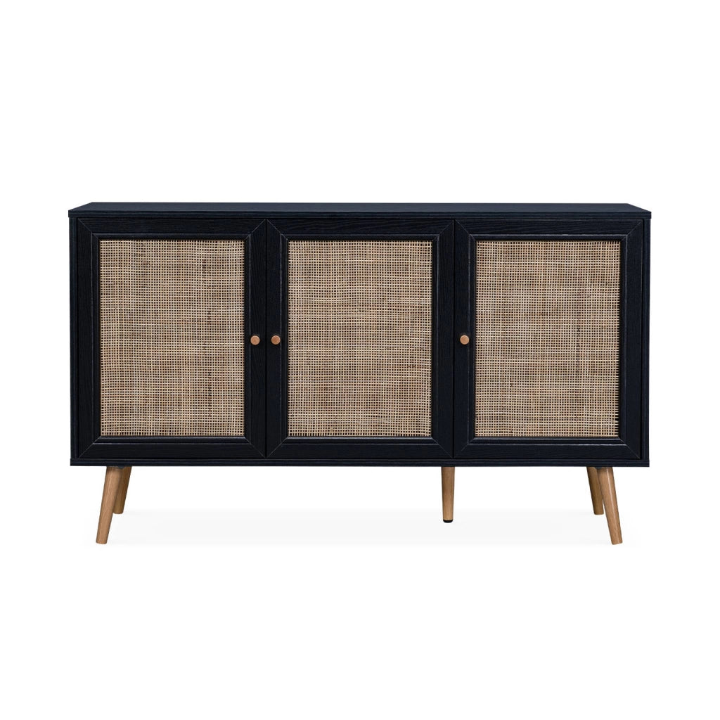 Credenza 3 ante in cannage, 120 cm, nero