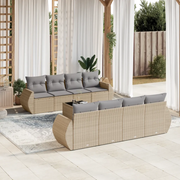Set Divano da Giardino 9 pz con Cuscini Beige in Polyrattan