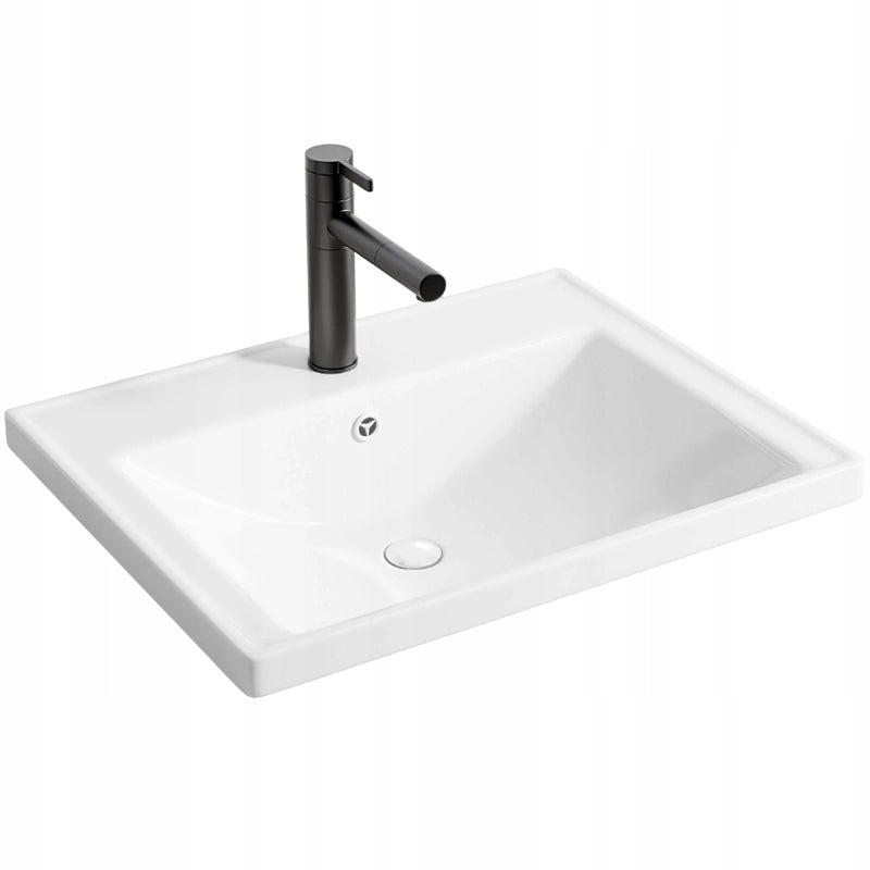 Lavabo in ceramica bianco da incasso nel piano di lavoro, rettangolare, 52 x 41 cm