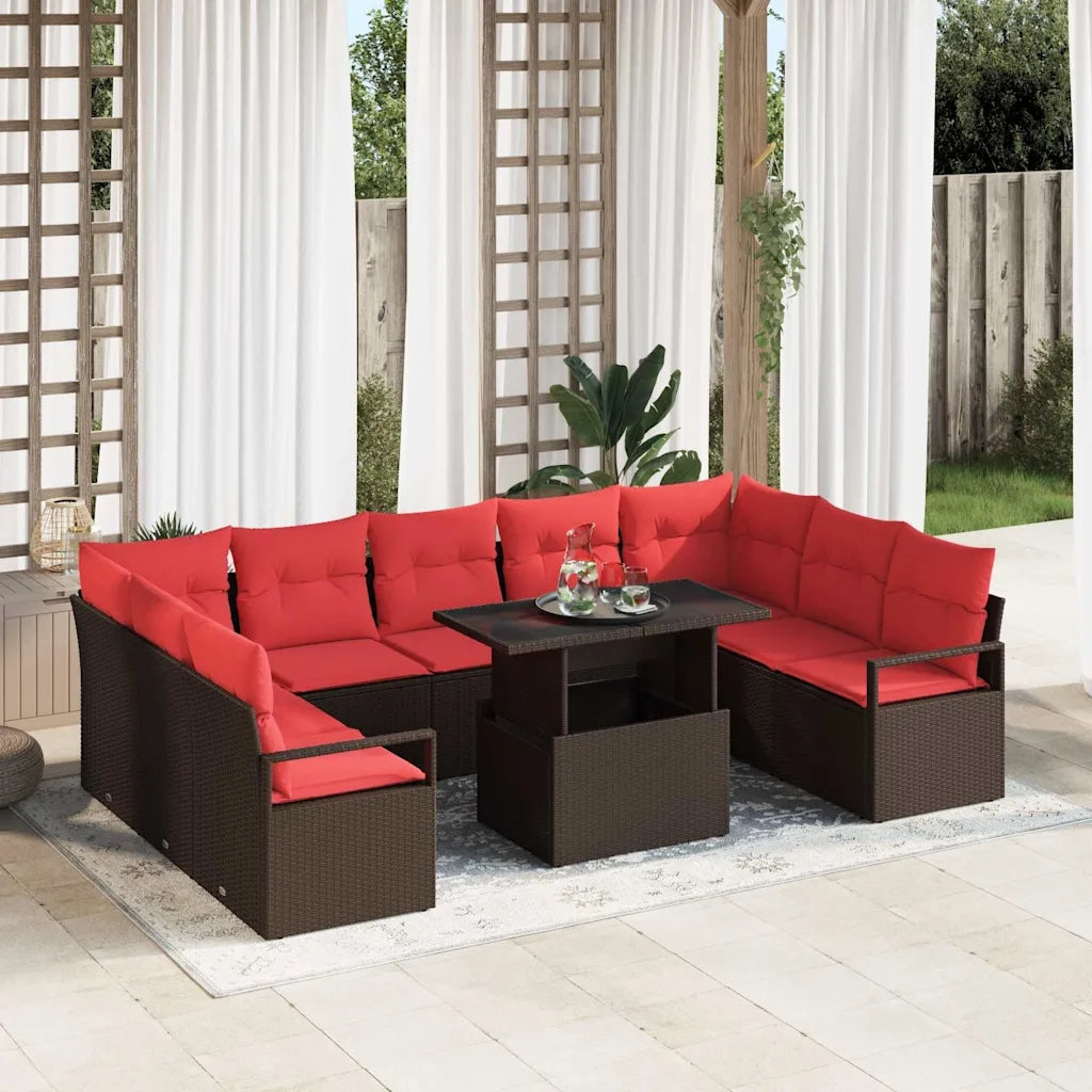 Set Divano da Giardino con cuscino 10 pcs Marrone Poly Rattan 3357627