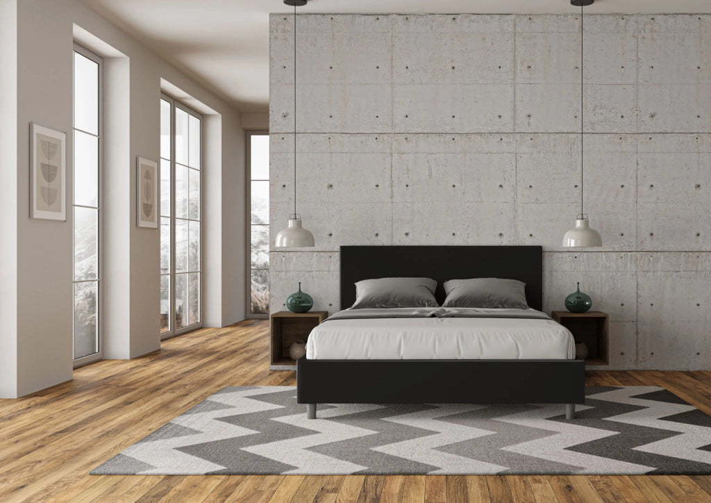 BS COM Letto matrimoniale con rete imbottito 160x200 similpelle nero