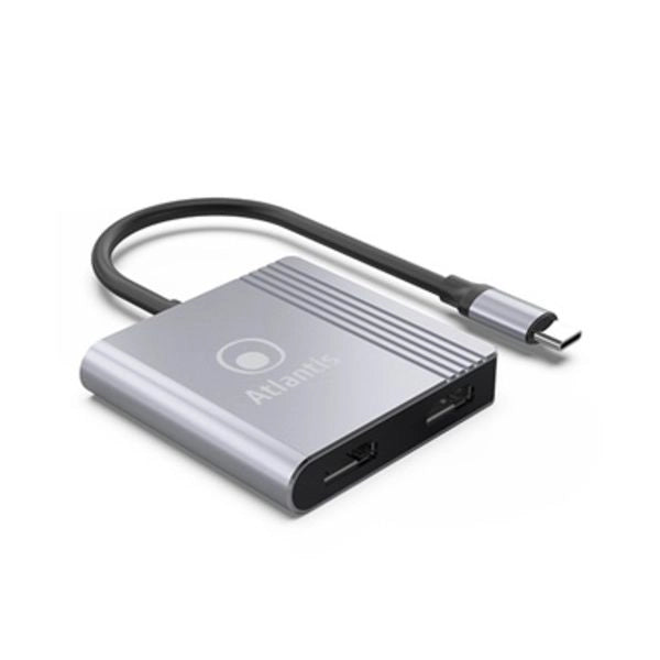 Adattatore atlantis a04-tc_2hdmi+ da usb type_c a hdmi 1920x1080@60hz 18cm in: 1x type_c out: 2x hdmi v.1.4 (v.1.2 in dual mode)