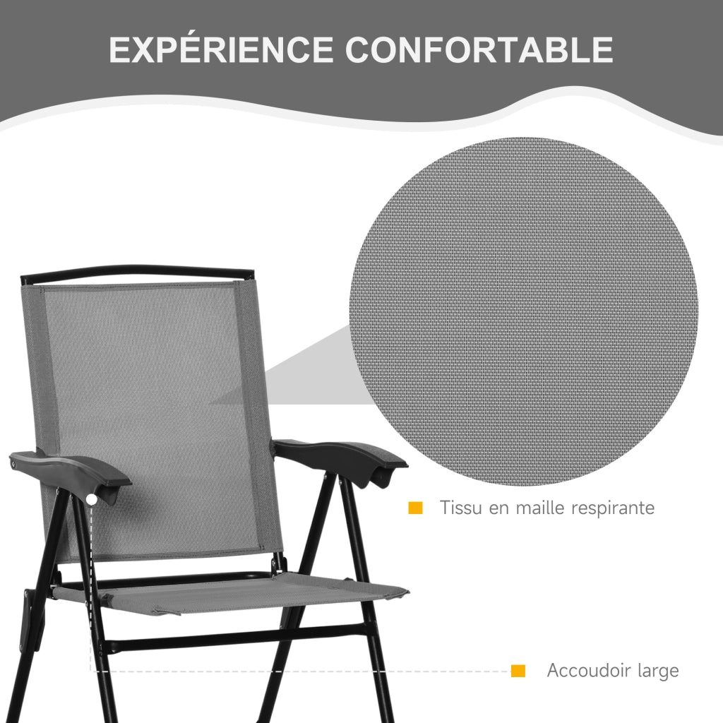 Set giardino 3 pezzi tavolo rotondo vetro temperato 2 sedie pieghevoli reclinabili ¨C Xylo ¨C Textilene grigio