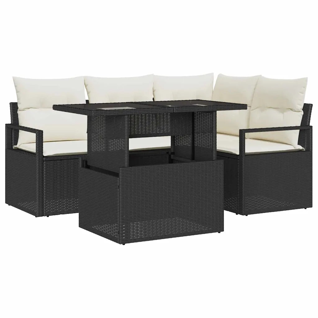 Set Divano da Giardino 5 pcs Nero e crema polyrattan 3348813