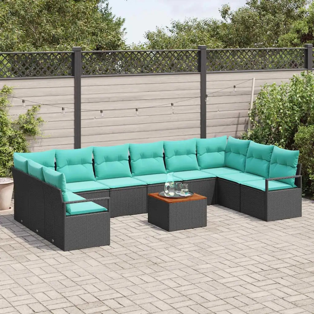 Set Divano da Giardino con cuscino 11 pcs Nero polyrattan 3347760