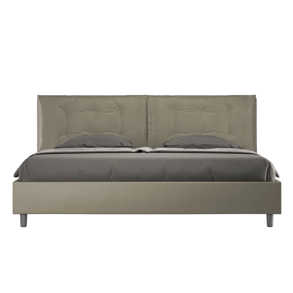 Letto Matrimoniale King Size 200x210 cm Senza Rete Testata con Cuscini Imbottito in Similpelle Annalisa Large Cappuccino