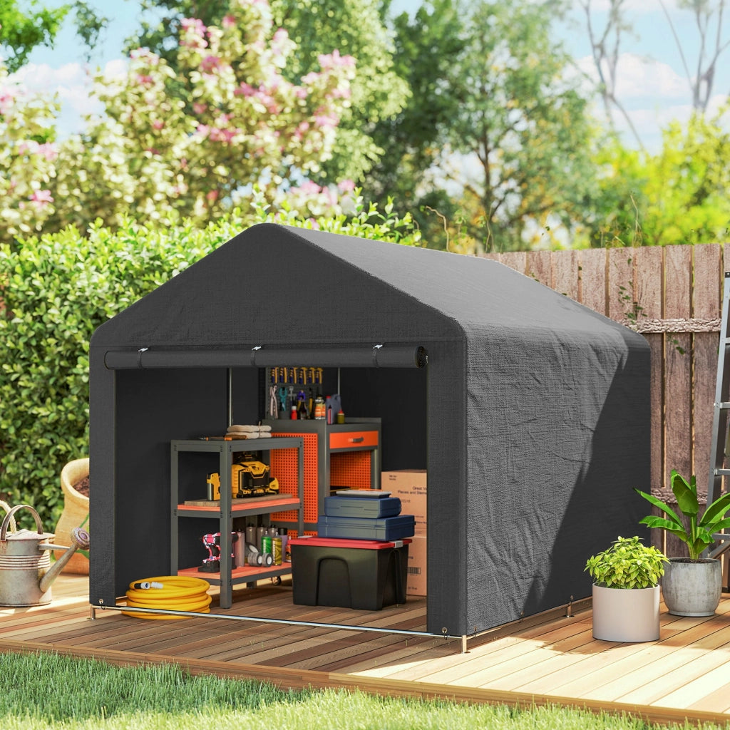 Tenda garage moto impermeabile con porta avvolgibile e cerniera ¨C Xylo ¨C 200x238x183 cm grigio scuro
