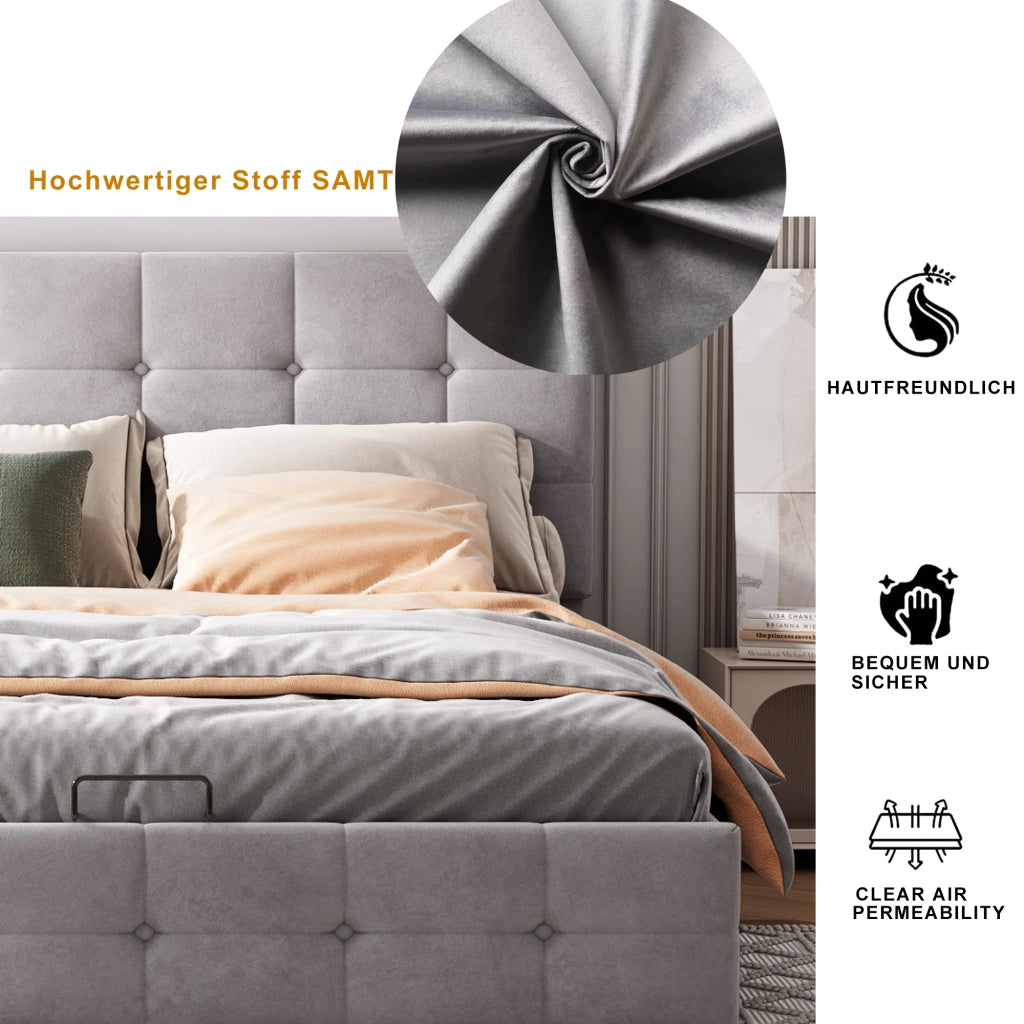 letto imbottito velluto grigio 140 x 200 cm