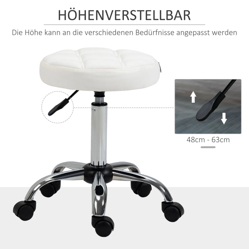 Sedia da ufficio Sgabello con ruote girevole regolabile in altezza con ruote in Similpelle Bianco Ø35.5 × 51-67 cm