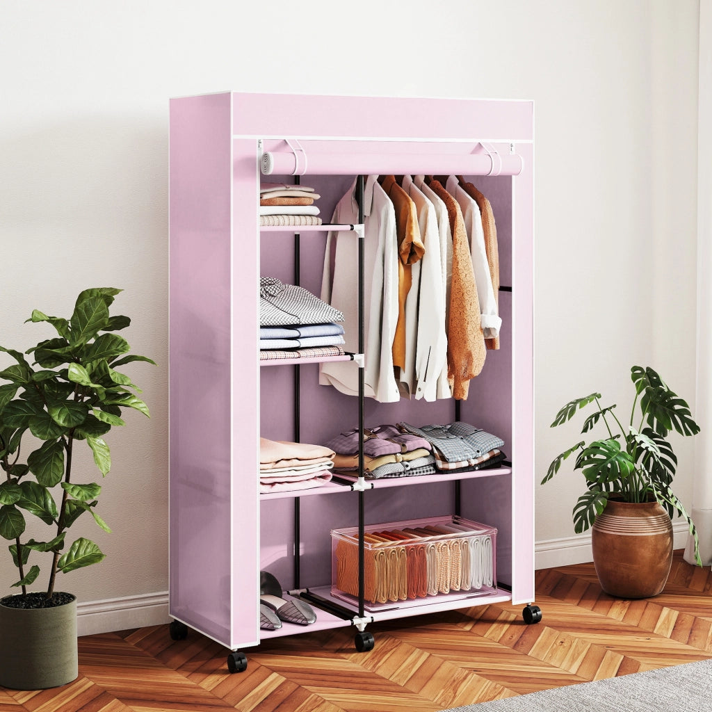 Armadio Portatile con Ruote ¨C zephmum ¨C Rosa 103x43x162.5cm
