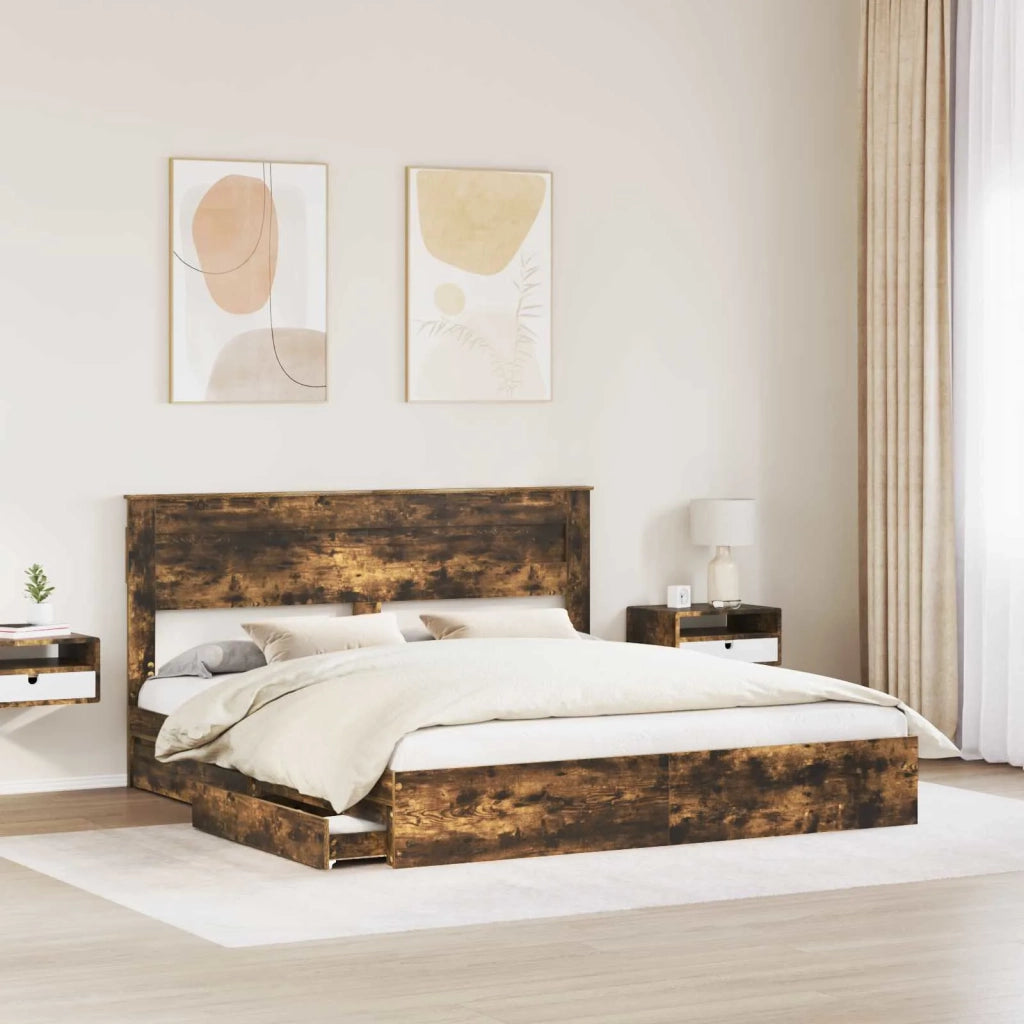 Letto con Contenitore con testiera-Struttura Letto con contenitore Rovere fum¨¦ 180 x 200 cm 480101
