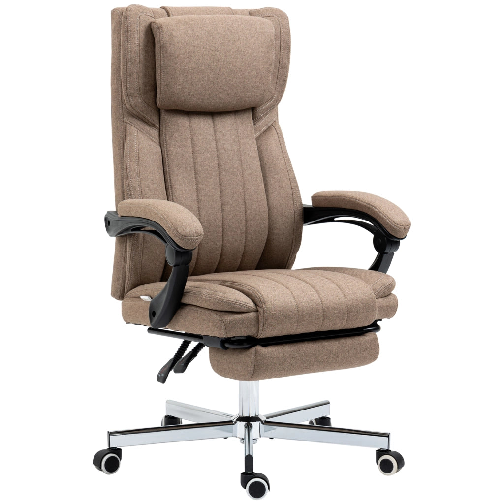 Sedia da Ufficio con Poggiapiedi ¨C Minimal ¨C Marrone, Tessuto Effetto Lino, 65x61x108-118 cm