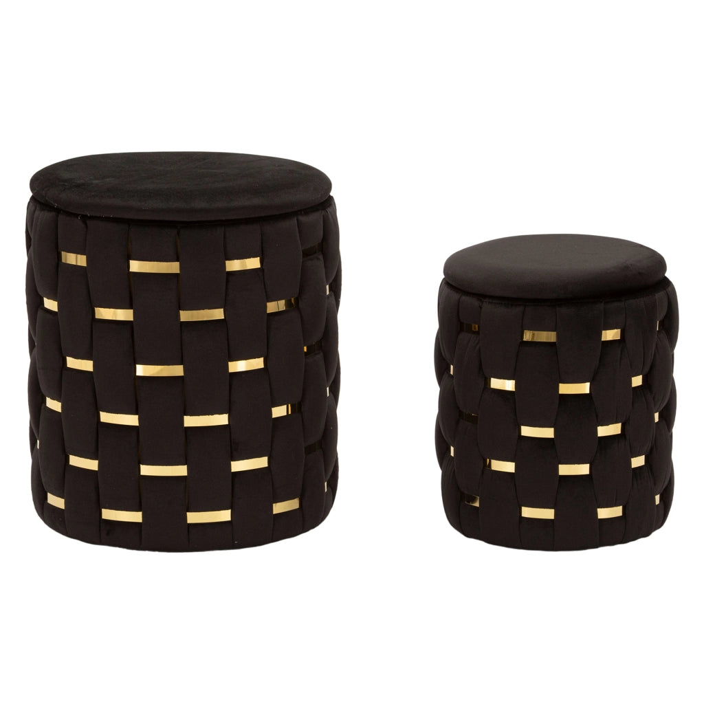 Kasane, Pouf Contenitore set da 2, 37x37x42h cm Nero