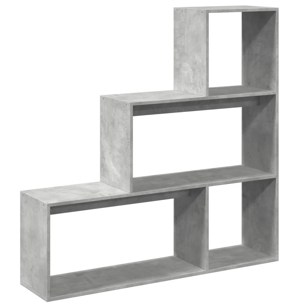 Libreria Divisorio 3 Piani-Scaffale per Libri-Mobile di Stoccaggio Grigio Cemento 123x29x123 Truciolato