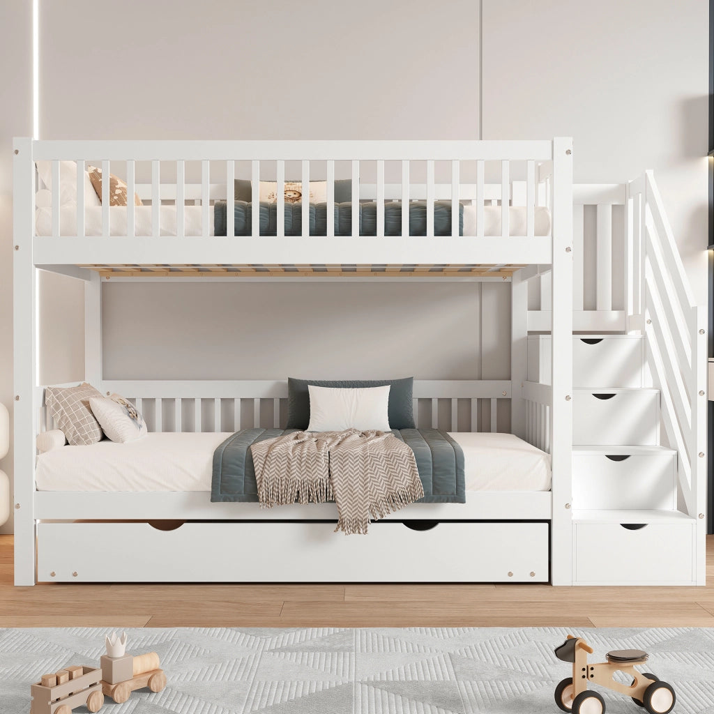 LETTO A CASTELLO con letto estraibile 90x200/190 cm in pino e MDF bianco