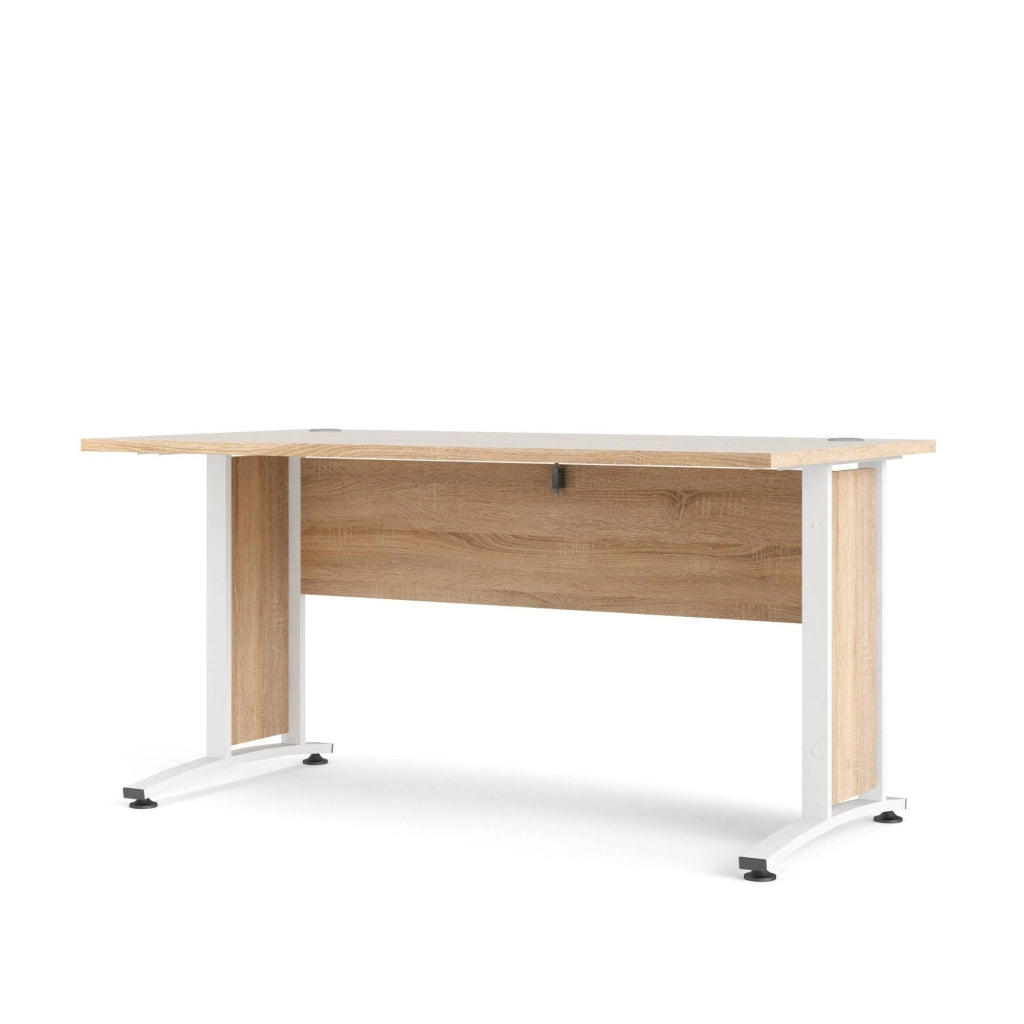 Scrivania Ascorbato, Scrittoio multiuso, Tavolo per ufficio porta PC, Piano di lavoro, 150x80 h75 cm, Quercia e Bianco