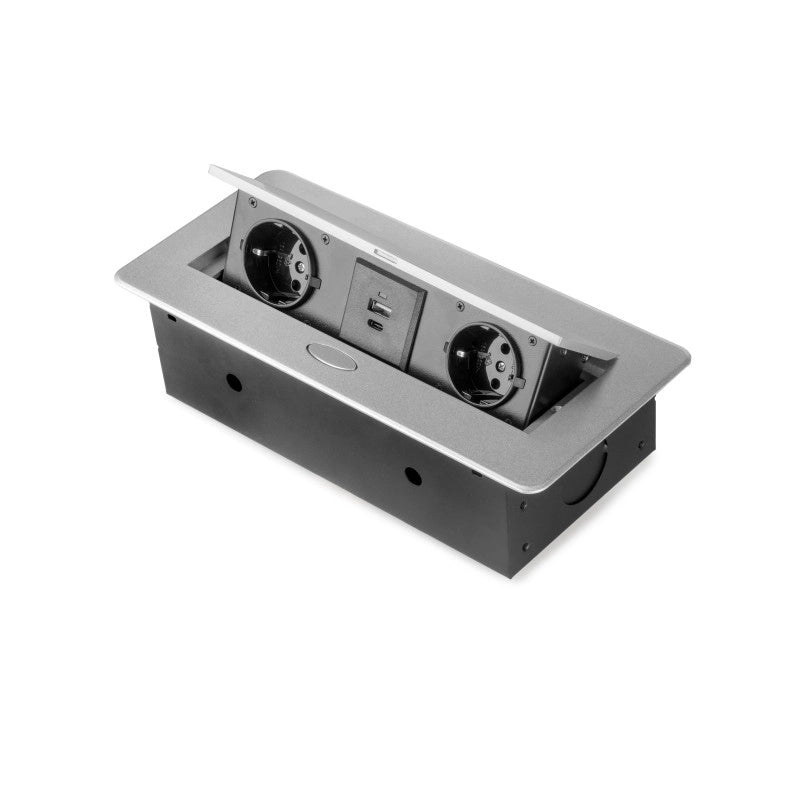 Multiconnettore Atom 26, 225x111mm, 2 prese Schuko, 1 USB Tipo A, 1 USB Tipo C, 1 RJ45, 1 HDMI, Zama-Acciaio-Plastica,..