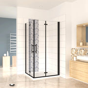 190 cm Box Doccia Angolare Doppia Porta Battente Pieghevole 90x110 cm in Vetro Temperato Trasparente 5 mm Anticalcare Telaio Nero Opaco