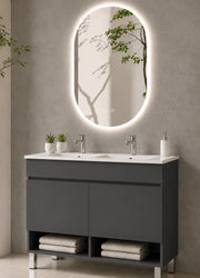 Mobile bagno con piedini con lavabo extrapiano ORIGENBATH NEBARI senza specchio 120x45 cm doppio lavabo grafite