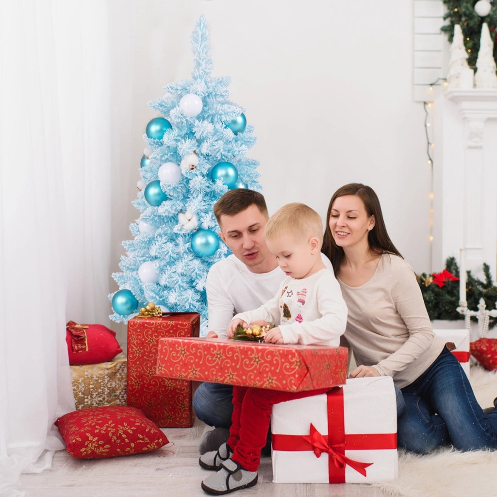 Albero di Natale artificiale mini da 90cm con 12 palline di cotone naturale, Albero da tavolo decorato Blu e bianco