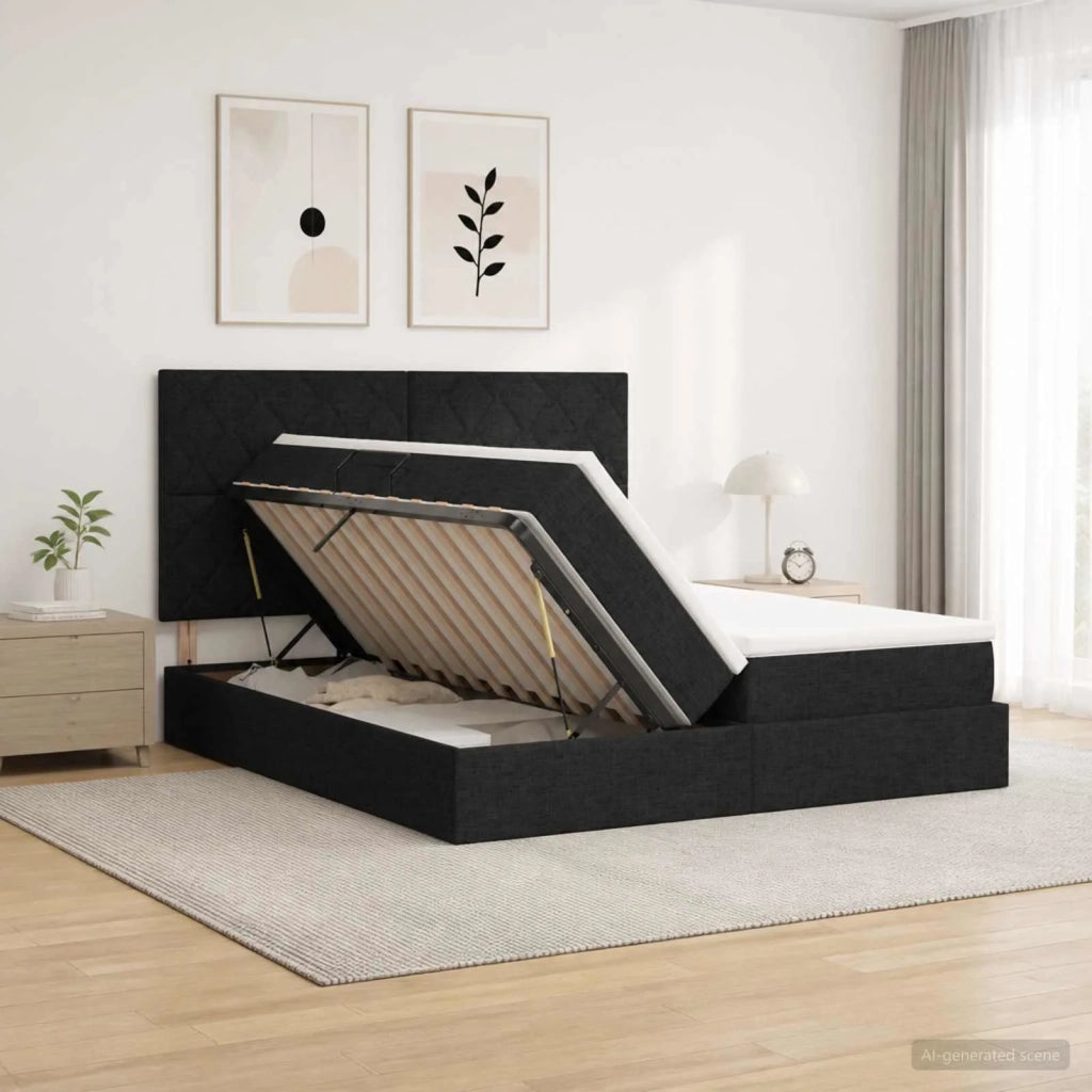 Letto con Contenitore con testiera Nero 180 x 200 cm Tessuto 3459803