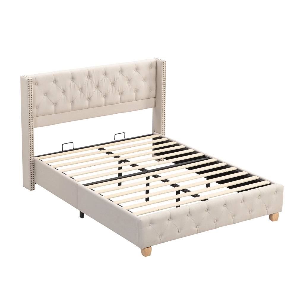 letto capitonné lino beige 140 x 190 cm