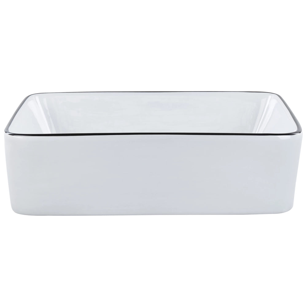Lavabo da appoggio Bianco con bordo nero Ceramica lucida 490 x 380 mm Lavabo da bagno ovale